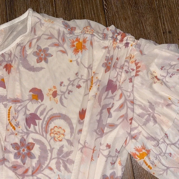 NEW Free People Boho Dusty Pink Floral Long Sheer Sleeve Pull Over Peasant top L - Picture 6 of 14